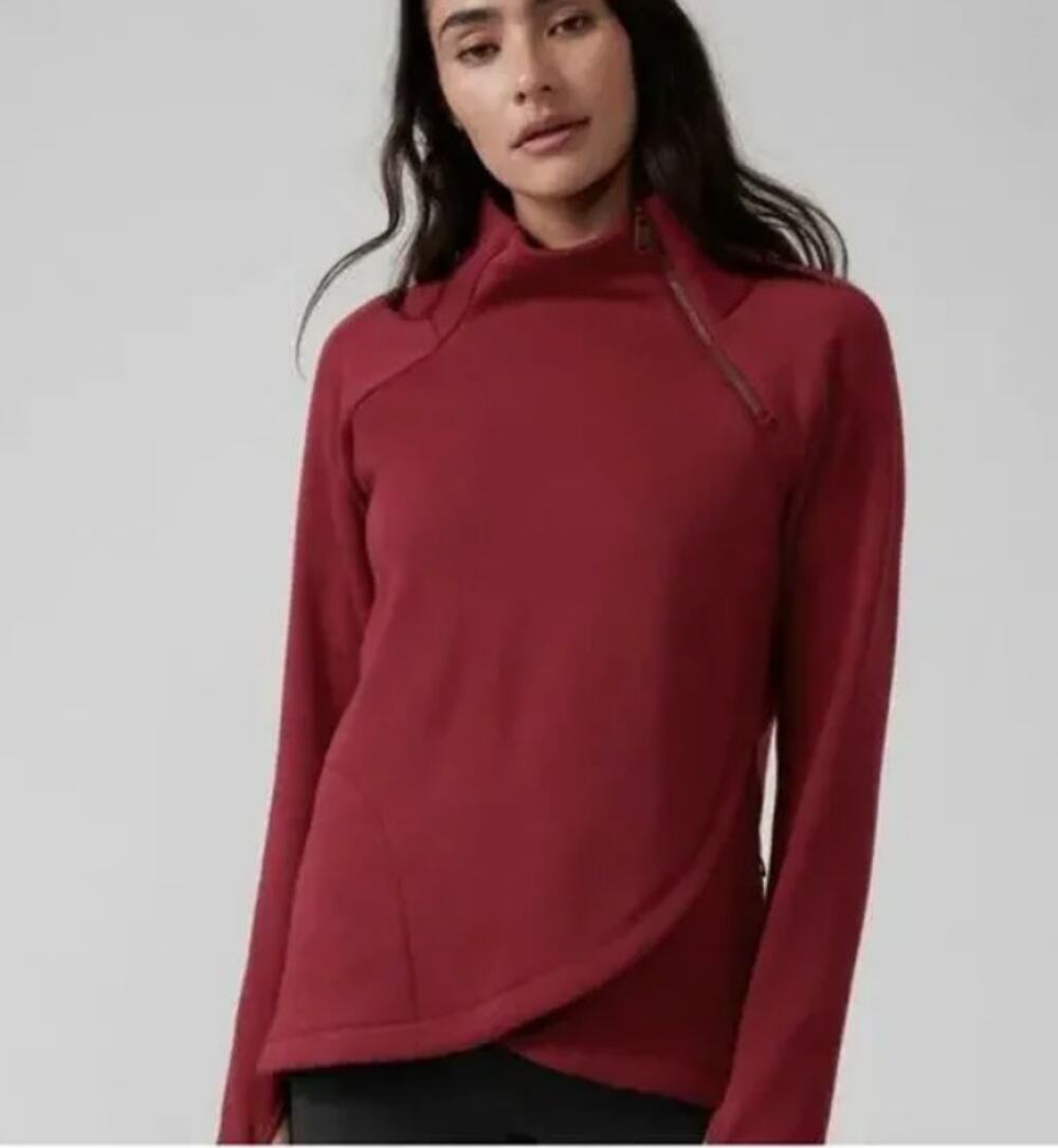 Athleta Cozy Karma ASYM Red Brick Color Pullover Size S Burgundy Athleisure